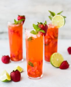 Strawberry gin or vodka drink in a glass